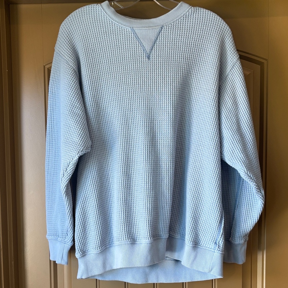 Women’s Small Light Blue Waffle Knit Crewneck Sweater